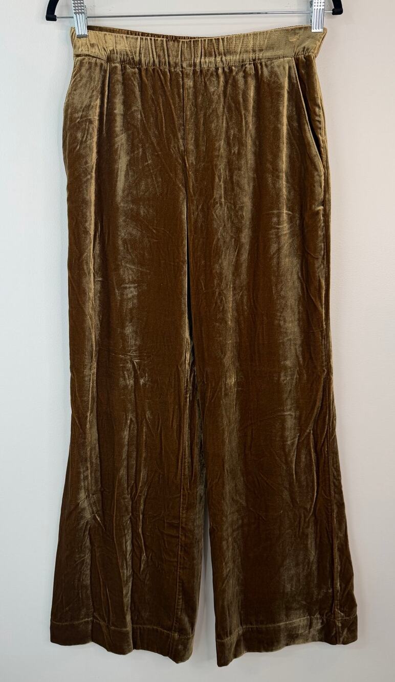NWT Faherty Stretch Silk Blend Velvet Gold Genevieve Pants Size X-SMALL